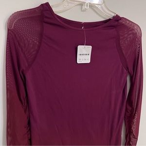 Free People Burgundy Mesh Sleeve Top